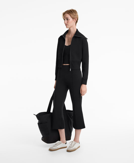 Cotton blend seam detail flare capri trousers
