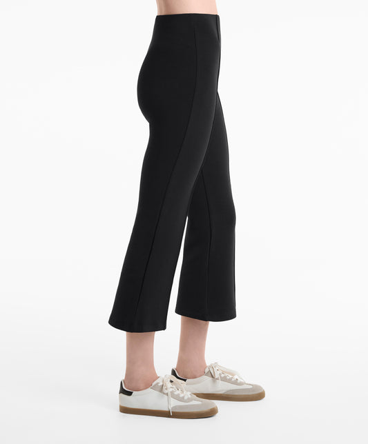 Cotton blend seam detail flare capri trousers
