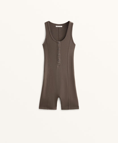 Cotton blend heavy rib short playsuit