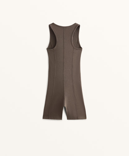 Cotton blend heavy rib short playsuit