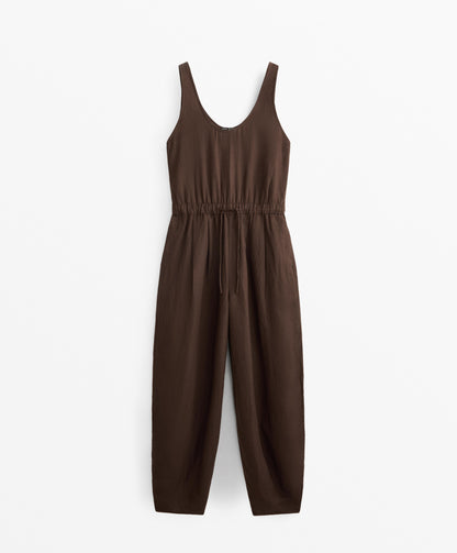 Linen blend balloon jumpsuit