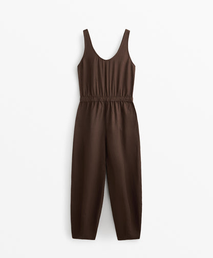 Linen blend balloon jumpsuit
