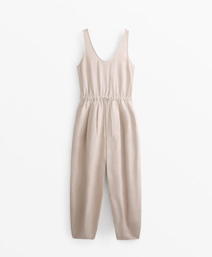 Linen blend balloon jumpsuit