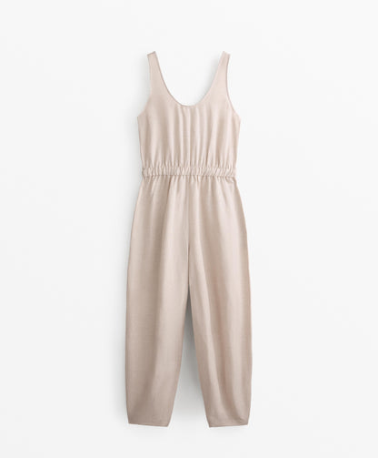 Linen blend balloon jumpsuit