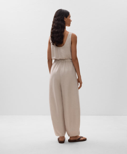 Linen blend balloon jumpsuit
