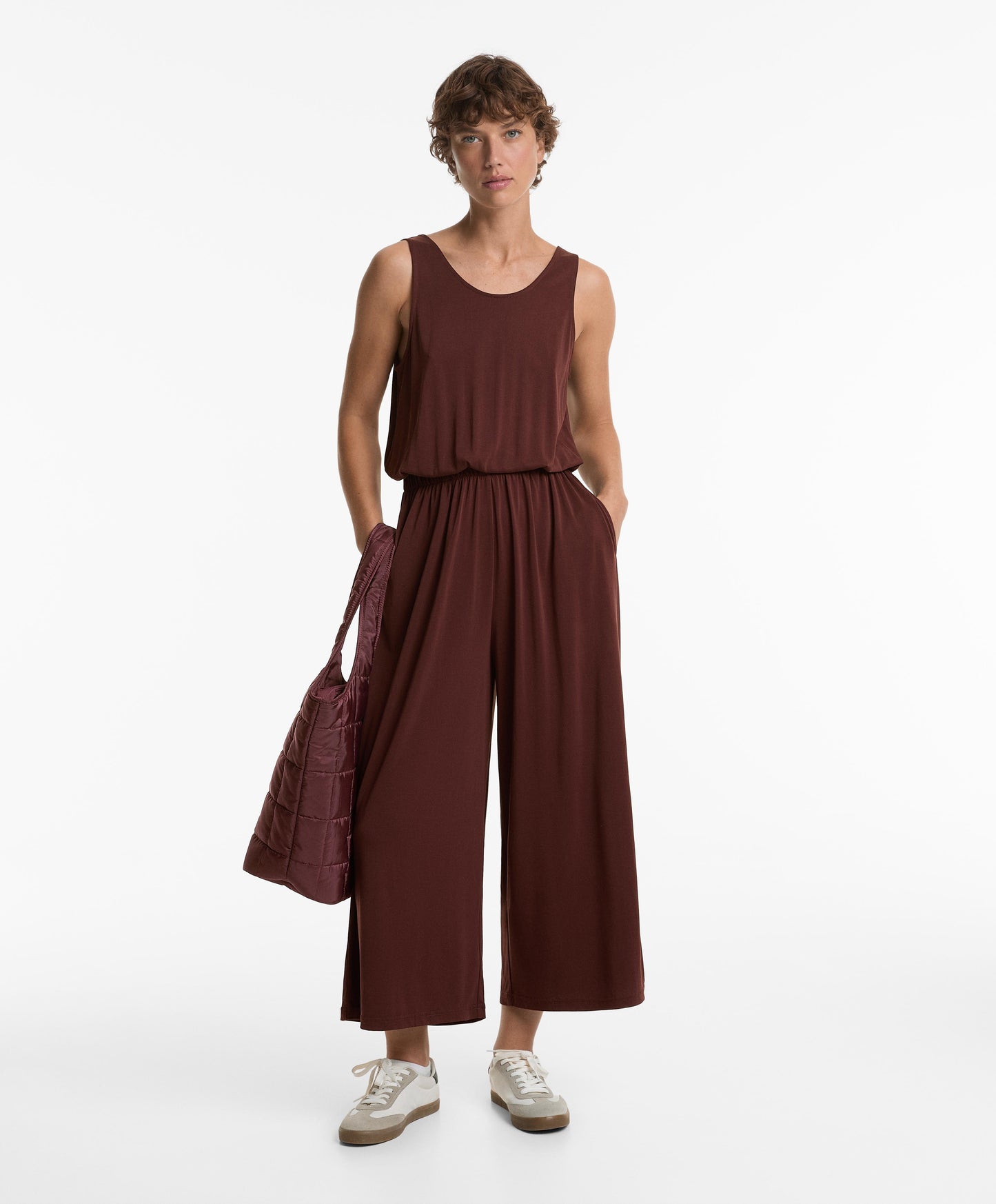 Modal crossover-back flowy midi jumpsuit