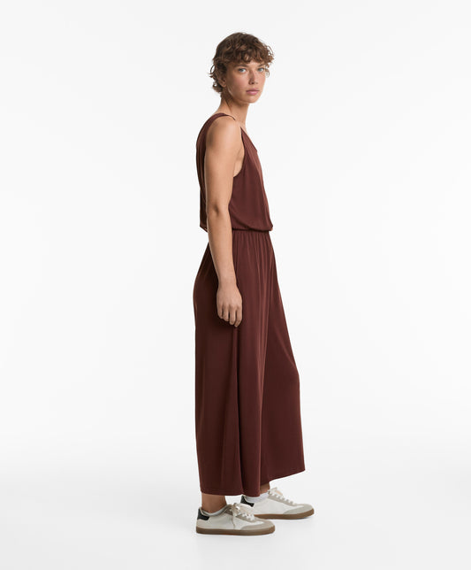 Modal crossover-back flowy midi jumpsuit