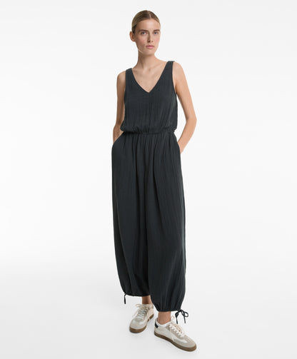 Wide balloon long jumpsuit in 100% cotton