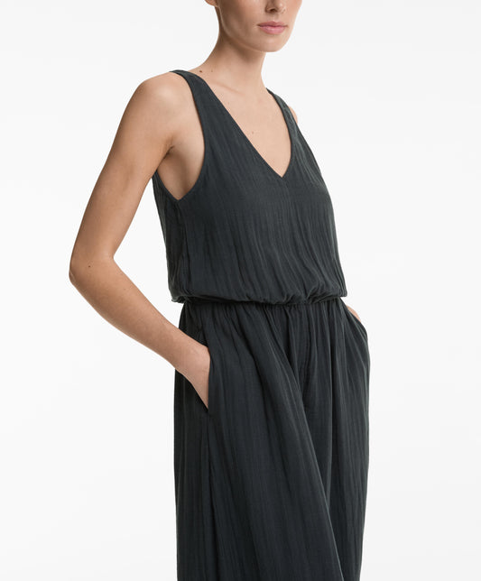 Wide balloon long jumpsuit in 100% cotton