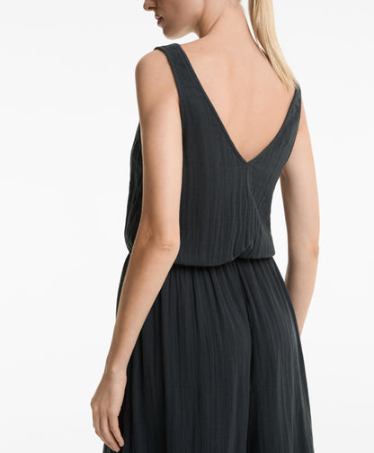 Wide balloon long jumpsuit in 100% cotton