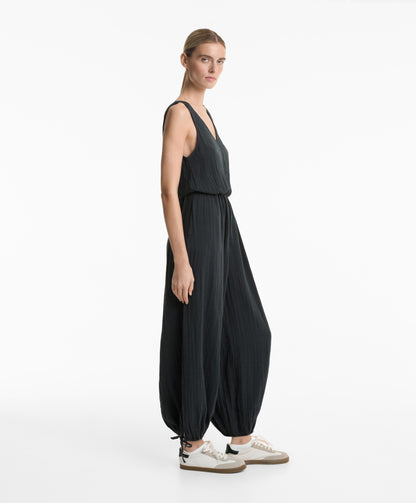 Wide balloon long jumpsuit in 100% cotton