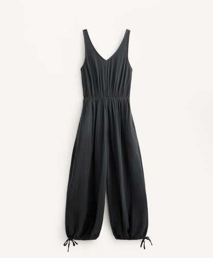 Wide balloon long jumpsuit in 100% cotton