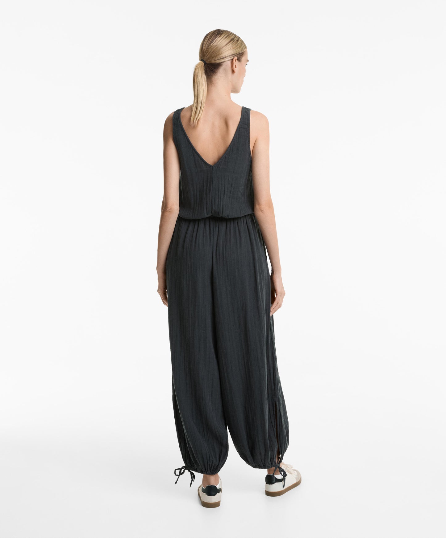 Wide balloon long jumpsuit in 100% cotton