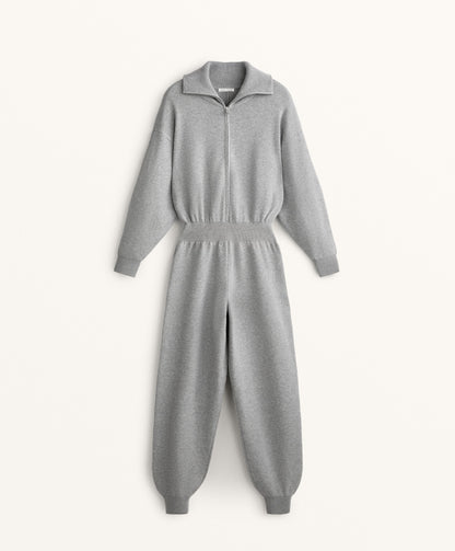 Long half-zip knit jumpsuit