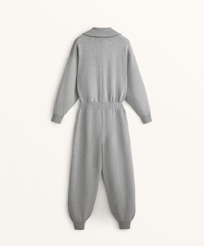 Long half-zip knit jumpsuit