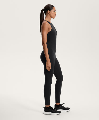 Compressive long jumpsuit with back straps