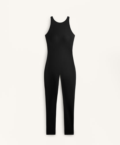 Compressive long jumpsuit with back straps