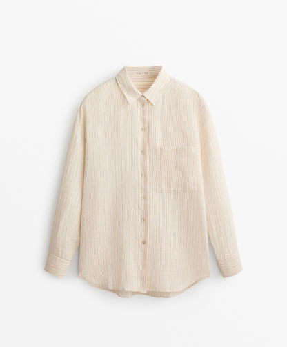 Striped 100% linen relaxed shirt