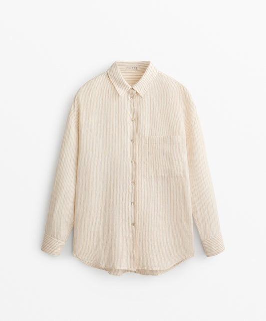 Striped 100% linen relaxed shirt