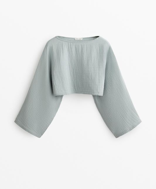 Cape sleeve crop top 100% cotton