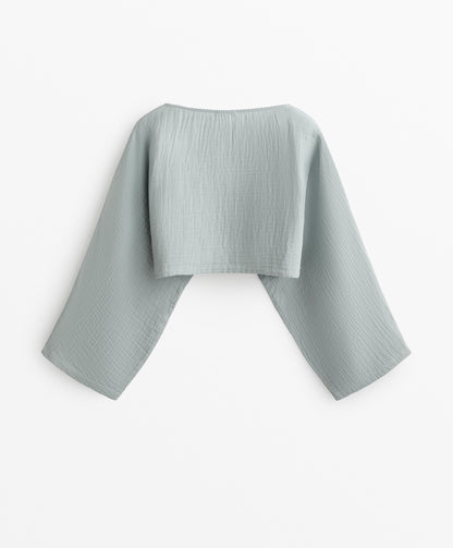 Cape sleeve crop top 100% cotton