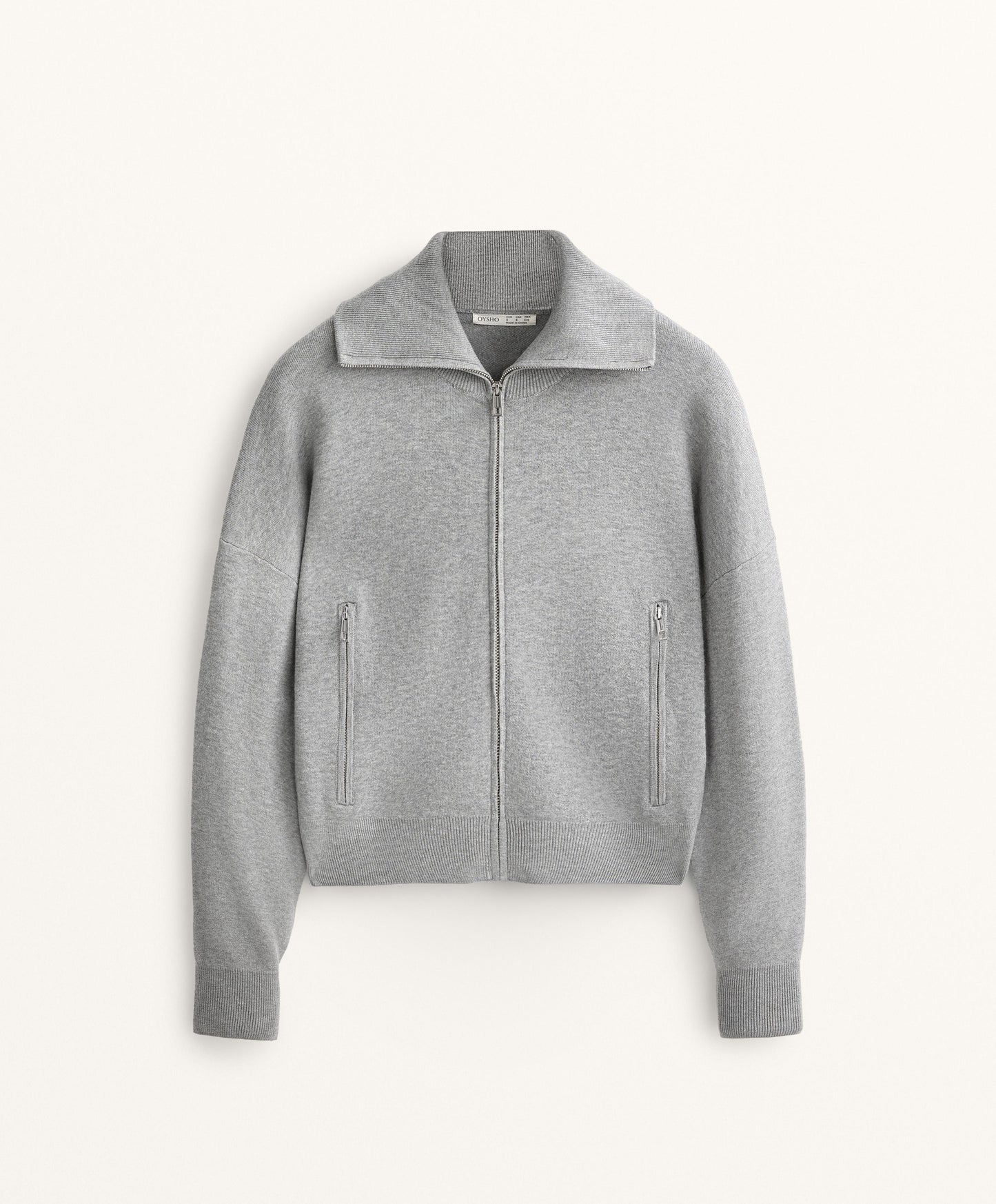 High neck knit jacket with pockets