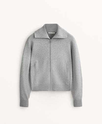 High neck knit jacket with pockets