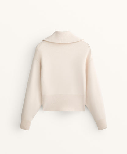 High collar knit jacket with contrast piping