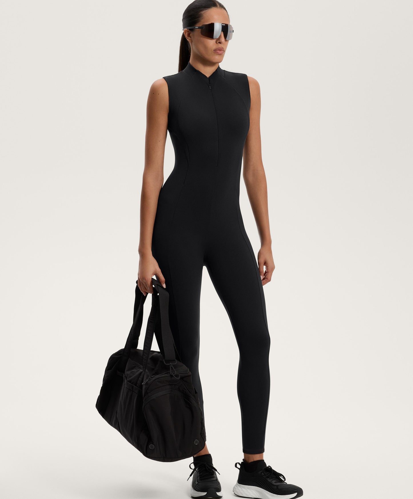 Compressive half-zip long jumpsuit