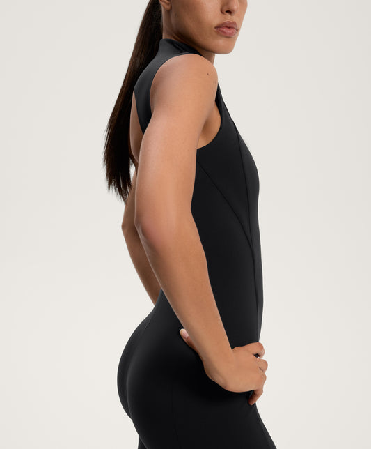 Compressive half-zip long jumpsuit