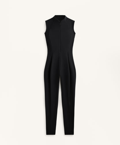 Compressive half-zip long jumpsuit