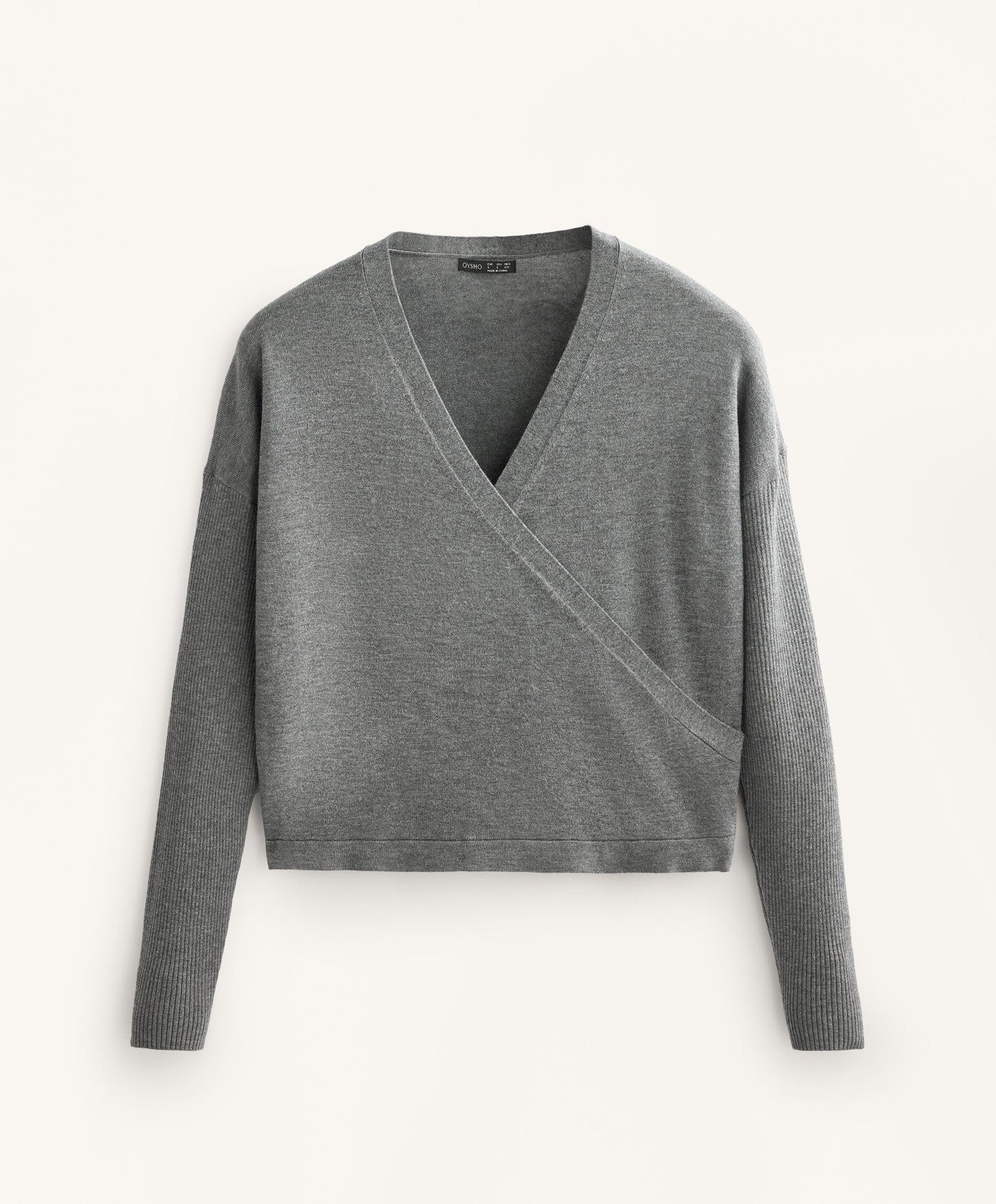 Crossover knit jumper with rib sleeves