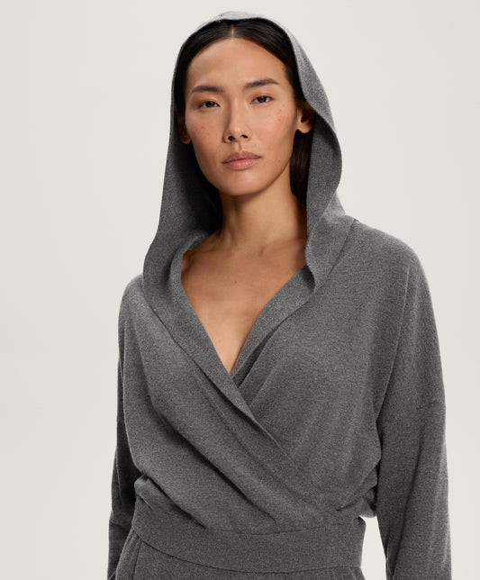 Knit crossover hooded jumper
