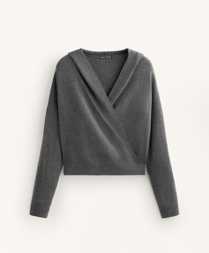 Knit crossover hooded jumper