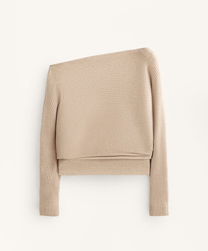 Off-the-shoulder rib knit jumper