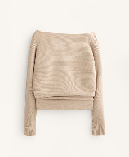 Off-the-shoulder rib knit jumper