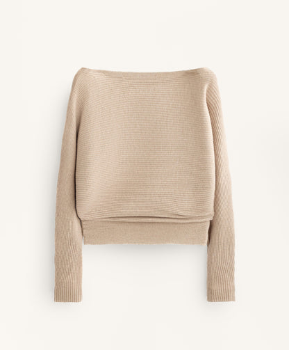 Off-the-shoulder rib knit jumper