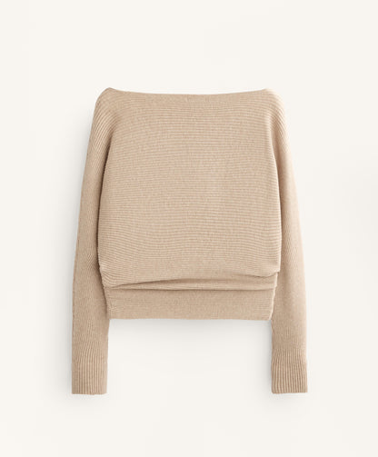 Off-the-shoulder rib knit jumper