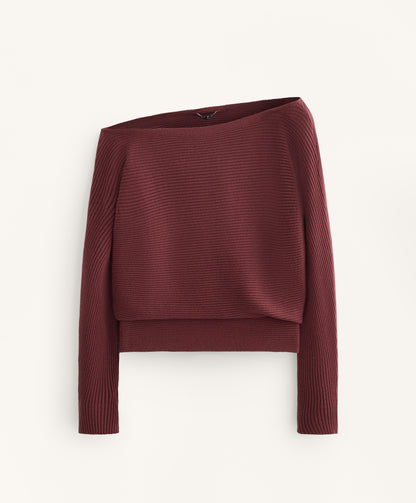 Off-the-shoulder rib knit jumper