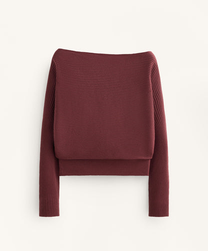 Off-the-shoulder rib knit jumper