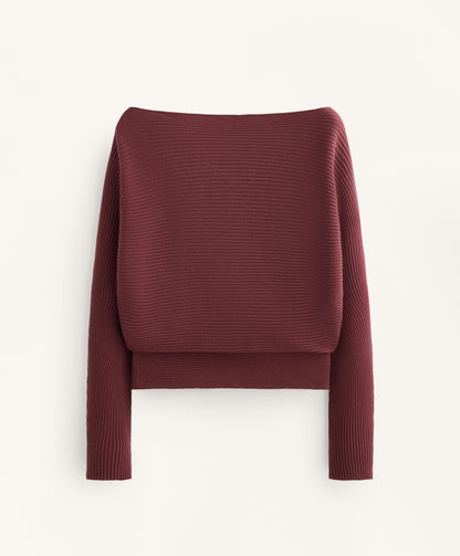 Off-the-shoulder rib knit jumper