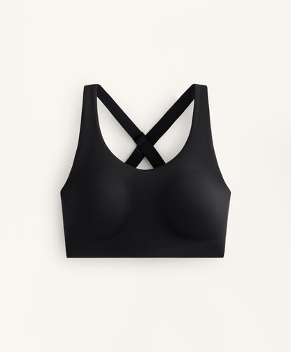 Compressive cross-back sports bra with firm support