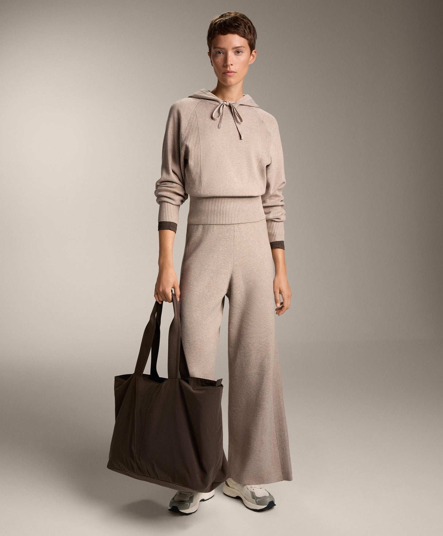 Rib jumper with drawstring hood and fitted waist