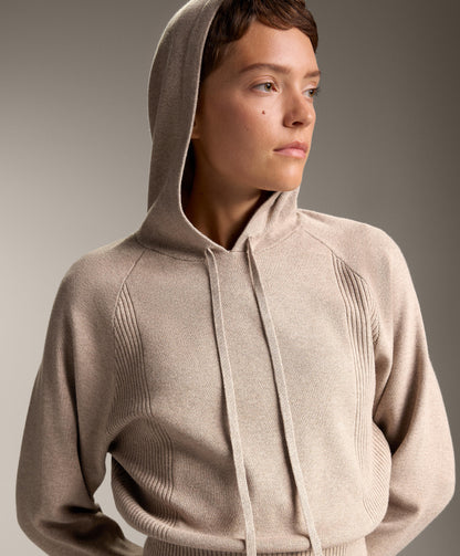 Rib jumper with drawstring hood and fitted waist