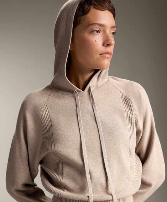 Rib jumper with drawstring hood and fitted waist