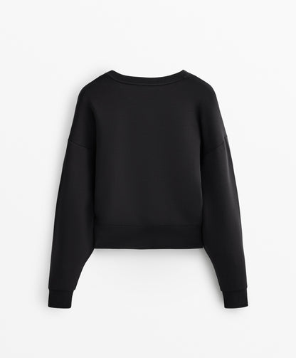 V-neck fitted waist sweatshirt with soft-feel modal