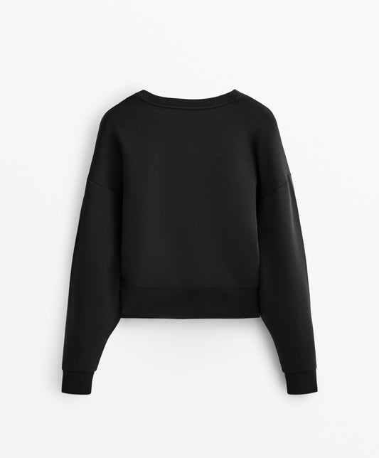 V-neck fitted waist sweatshirt with soft-feel modal