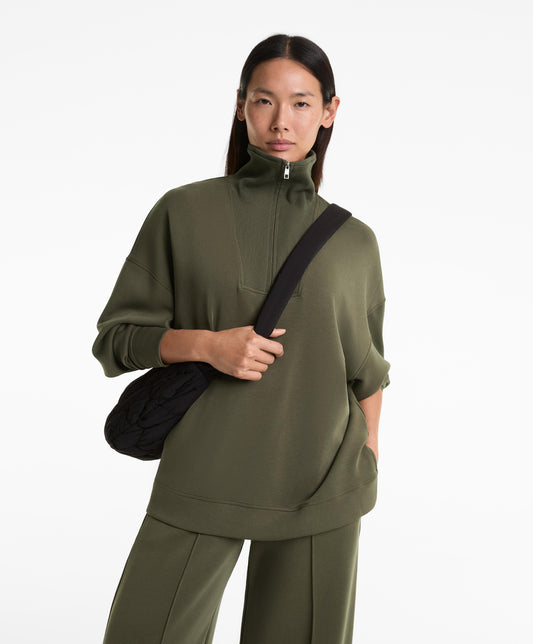 Half-zip sweatshirt with rib detail in soft-touch modal