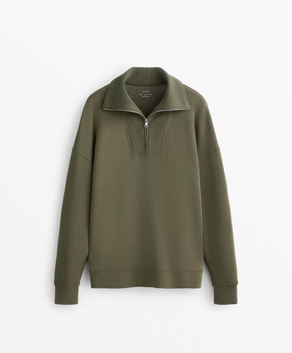 Half-zip sweatshirt with rib detail in soft-touch modal