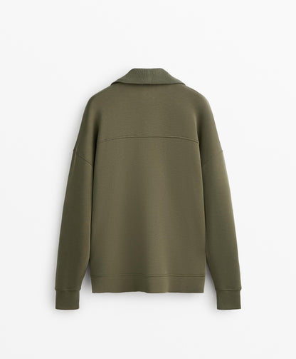 Half-zip sweatshirt with rib detail in soft-touch modal